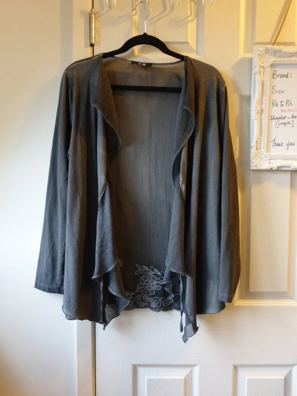 Lightweight Ruffle Open-Front Cardigan - Grey - Picture 8 of 9